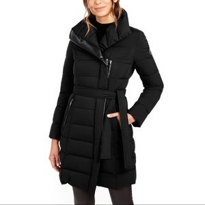 TAHARI Asymmetrical Wrap Puffer Coat